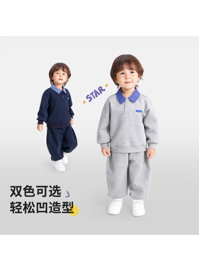 Baby Autumn Outfit Set Boys' Hoodie Children's Fake Two-piece Campus Polo Shirt Girls' Clothing - Image 4